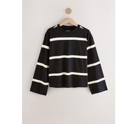 Next Black/Ecru Stripe Relaxed Long Sleeve Crew Neck T-Shirt