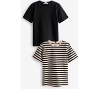 Next Black/Ecru Stripe Short Sleeve Heavyweight T-Shirts 2 Pack