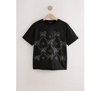Next Black Embelished Bow Crew Neck T-Shirt