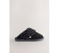 Next Black Faux Fur Lined Suede Mule Slippers