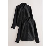 Next Black Fitted Stretch Essential Long Sleeve Shirts 2 Pack Black 4