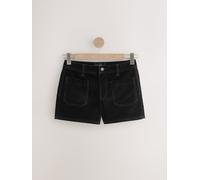 Next Black Flocked Patch Pocket Mini Denim Shorts Black Flocked EU 42 (UK 14)
