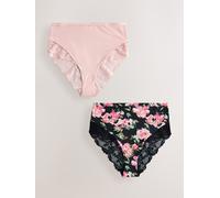 Next Black Floral/Pink High Rise High Leg Microfibre & Lace Knickers 2 Pack