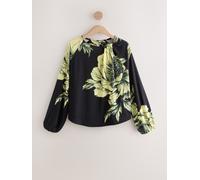 Next Black Floral Print Twist Neck Long Sleeve Blouse