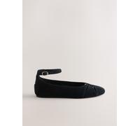 Next Black Forever Comfort Leather Ballet Flats With Ankle Strap Black EU 43 (UK 9)