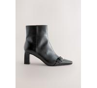 Next Black Forever Comfort Point Chisel Toe Block Heel Buckle Detail Boots