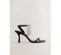 Next Black Forever Comfort Satin Jewelled Fringe Heeled Sandals Black EU 41 (UK 7)