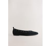 Next Black Forever Comfort Suede Eyelet Square Toe Ballet Flats Black EU 38 (UK 5)