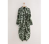 Next Black/Green Animal Print Long Sleeve Tie Waist Shirt Dress Black/Green Animal Print EU 38 (UK 10)