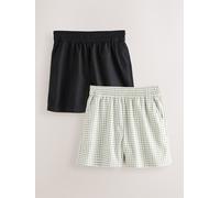 Next Black/Green Gingham Stretch Linen Blend Shorts 2 Pack Black/Green Gingham 34petite