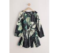 Next Black/Green Leaf Long Sleeve Mini Dress Black/Green Leaf EU 46 (UK 18)