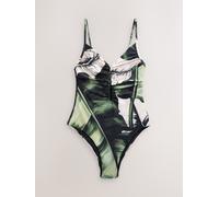Next Black/Green Leaf Plunge Tummy Control Swimsuit