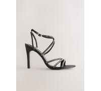 Next Black Jewelled Satin Strappy Heeled Sandals