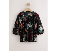 Next Black Kew Floral Print Velvet Volume Sleeve V-Neck Blouse