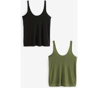 Next Black/ Khaki Green Strappy Scoop Neck Slouch Ribbed Vests 2 Pack