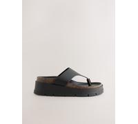 Next Black Leather Chunky Toepost Mules