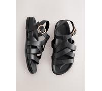 Next Black Leather Cross Strap Footbed Sandals
