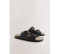 Next Black Leather Extra Wide Fit Double Strap Footbed Sandals