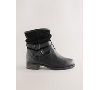 Next Black Leather Extra Wide Fit Leather Slouch Ankle Boots