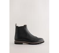 Next Black Leather Forever Comfort Brogue Detail Chelsea Boots