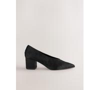 Next Black Leather Point Toe Low Block Heels Shoes Black EU 41 (UK 7)