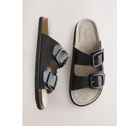 Next Black Leather Standard Fit Double Strap Footbed Sandals