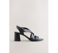 Next Black Leather Strappy Block Heel Sandals