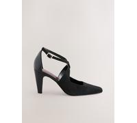Next Black Leather Suede Cross-Over Point Toe Court Heels Black Leather Suede EU 41 (UK 7)