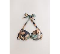 Next Black Leopard Palm Padded Shaping Wired Halter Bikini Top