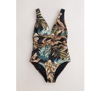 Next Black Leopard Palm Ruched Plunge Tummy Control Swimsuit