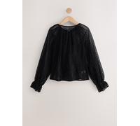 Next Black Long Sleeve Flocked Lace Volume Blouse