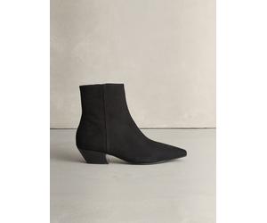 Next Black Nubuck Leather N. Premium Chisel Toe Flat Ankle Boots