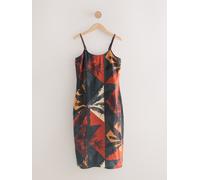 Next Black/Orange Palm Print Midi Slip Summer Dress Black/Orange Palm Print EU 38 Tall (UK 10 T)