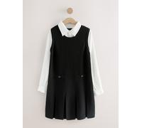 Next Black Pinafore Layered Knitted Dress Black XS Reg (EU 34)