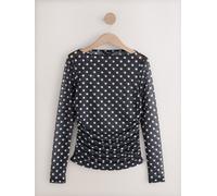 Next Black Polka Dot Ruched Long Sleeved Mesh Top
