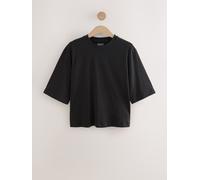 Next Black Relaxed Boxy Elbow Length Crew Neck T-Shirt