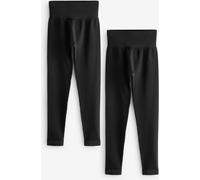 Next Black Ribbed High Waist Leggings 2 Pack