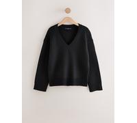 Next Black Ribbed V-Neck Knitted Jumper