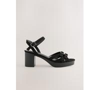 Next Black Round Toe Low Strap Buckle Detail Platform Sandals