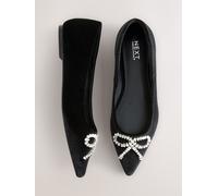 Next Black Satin Forever Comfort Pointed Toe Jewelled Bow Flat Shoes Black Satin EU 39 (UK 6)
