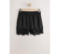 Next Black Satin Shorts With Lace Trim Black EU 46 Regular (UK 18 R)