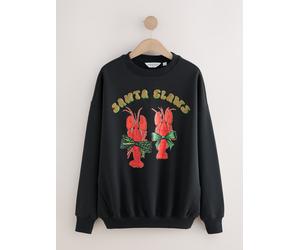 Next Black Seasonal Christmas Graphic Lobster 'Santa Claws' Long Sleeve Crew Sweatshirt