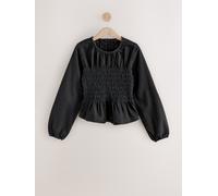 Next Black Shirred Denim Long Sleeve Blouse