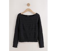 Next Black Shirred Long Sleeve Slash Neck Top