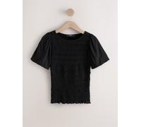 Next Black Shirred Short Sleeve Crew Neck Top