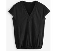 Next Black Short Sleeve Lace V-Neck Bubble Hem 100% Cotton Top