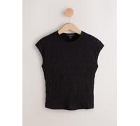 Next Black Short Sleeve Shirred Textured Crew Neck Top