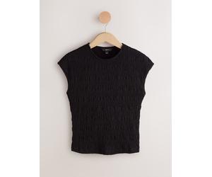 Next Black Short Sleeve Shirred Textured Crew Neck Top