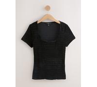 Next Black Short Sleeve Square Neck Shirred Velvet Top