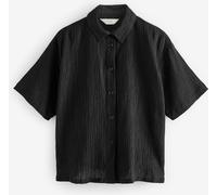 Next Black Short Sleeve Textured Co-ord Shirt With Linen Black EU 34 Petite (UK 6 P)